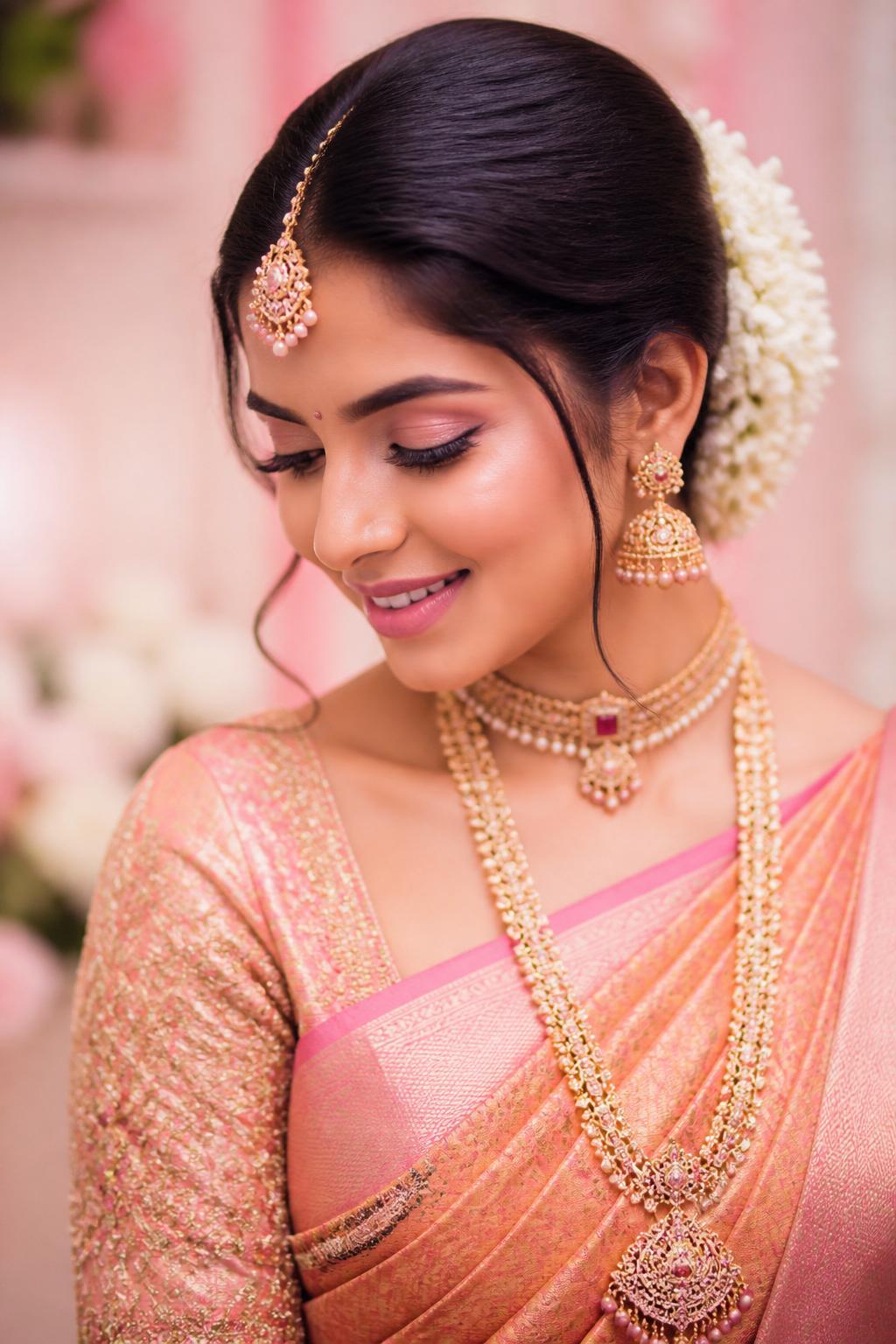 South Indian bride with elegant makeup